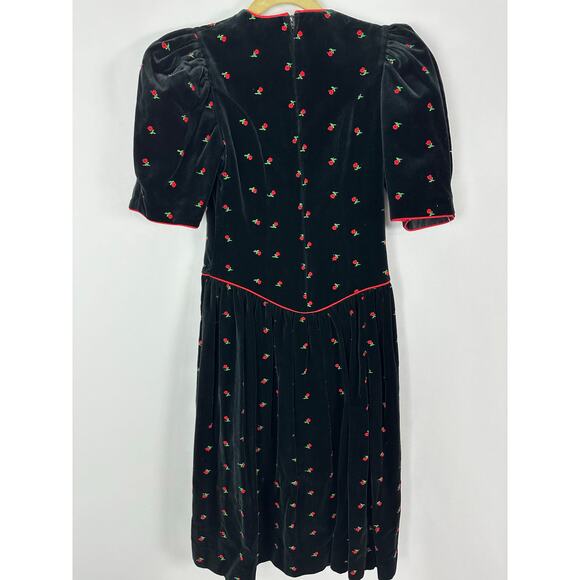 VTG Jan Briggs Size Small Medium Embroidered Roses Black Velvet Dress Retro 90s - Picture 4 of 13